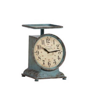Køkkenvægt ur i blågrøn/rust antik look slidt metal 25x37x27cm